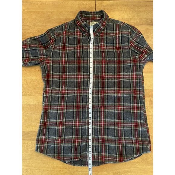 L.L.Bean Shirt Men's Medium Red And Gray‎ Flannel Slightly Fitted - Picture 3 of 5